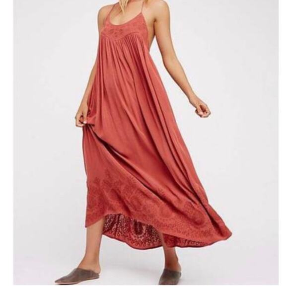 Free People Elaine Embroidered Racer ack Maxi Dress Dusty Pink Rust M - Picture 15 of 15